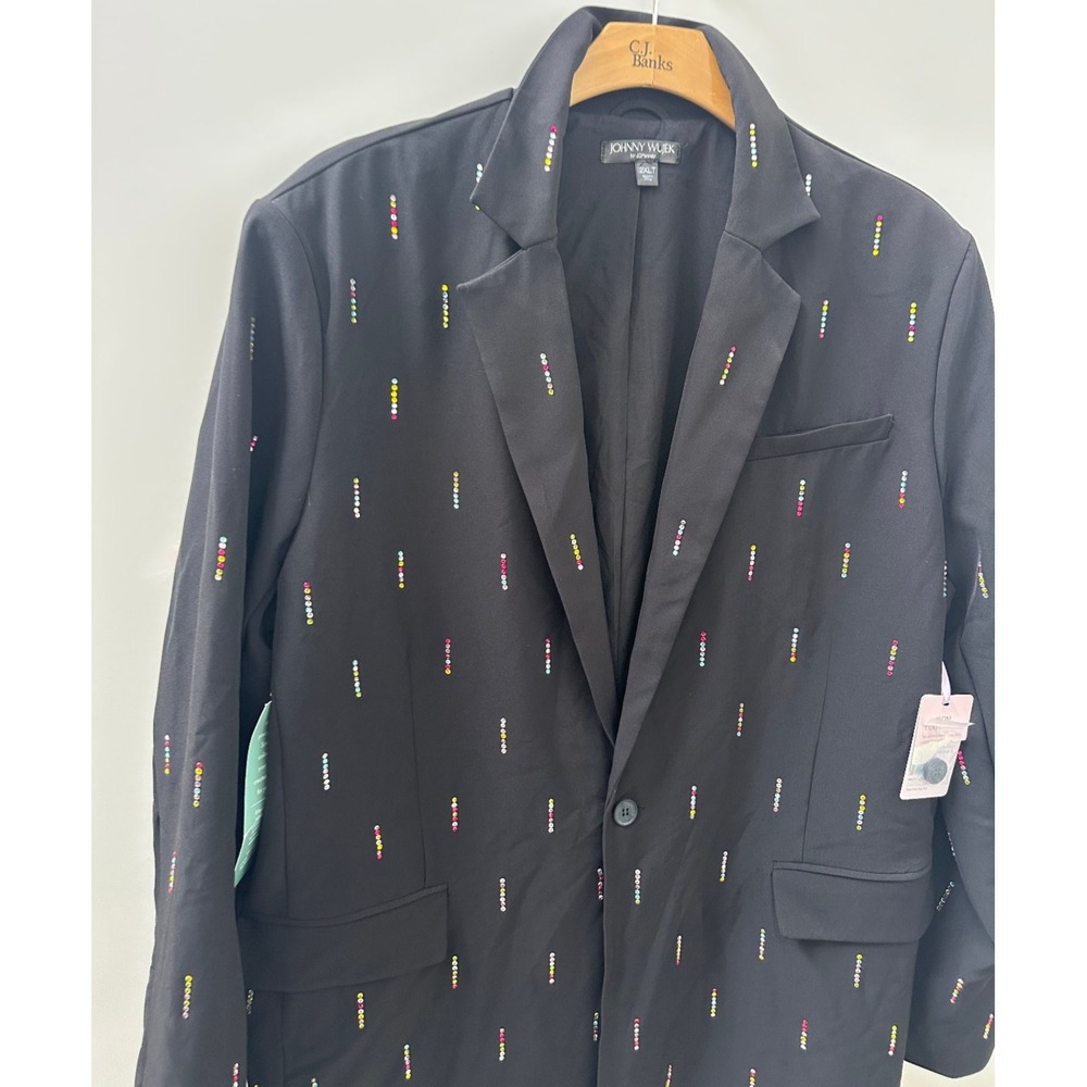 NWT Johnny Wujek Rhinestone Suit Jacket Blazer in Black Plus Size 2XLT 2X Tall - Picture 6 of 15